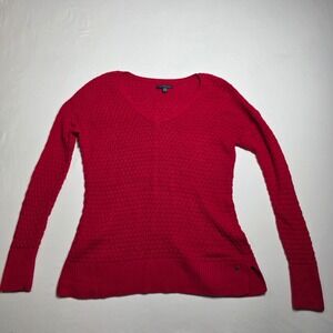 American Eagle Outfitters Sweater Women's Small Red Textured V-Neck Waffle Knit